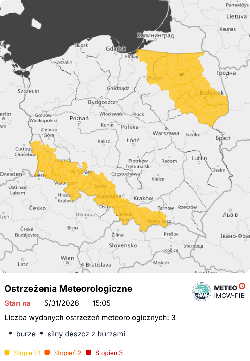 Mapa ostrzeżeń IMGW